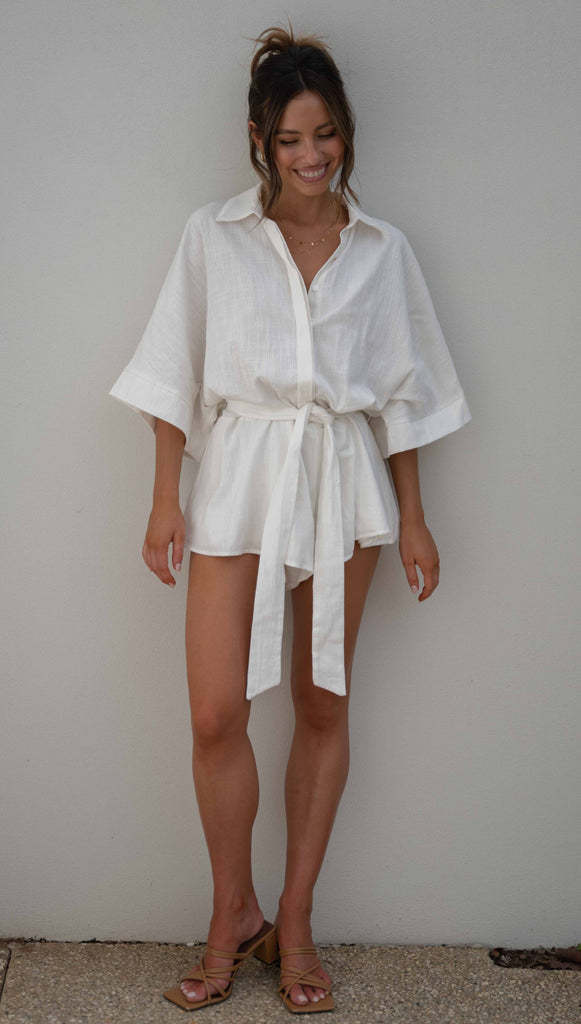 The Leora Cotton Button-Down Romper