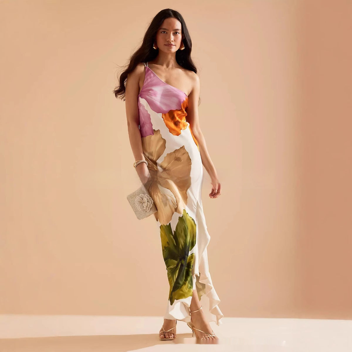 One-shoulder Floral Maxi Dress