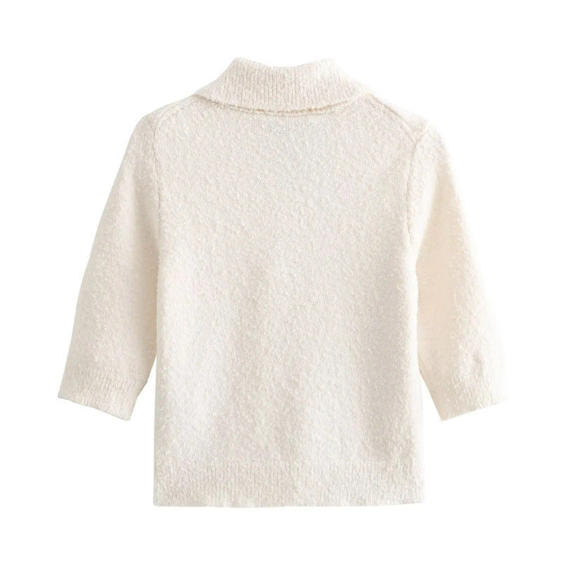 Textured Button Collar Sweater
