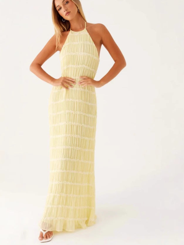 The Arlena Textured Halter Maxi Dress