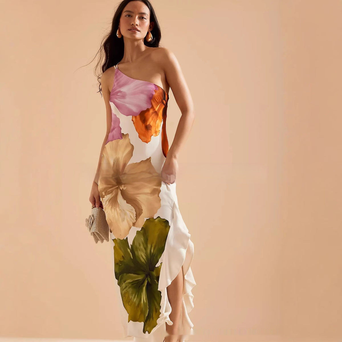 One-shoulder Floral Maxi Dress