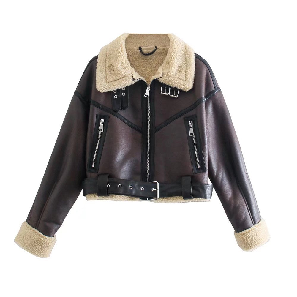 Shearling Trim Leather Jacket