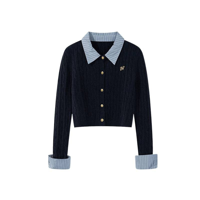 Contrast Collar Cable Knit Cardigan