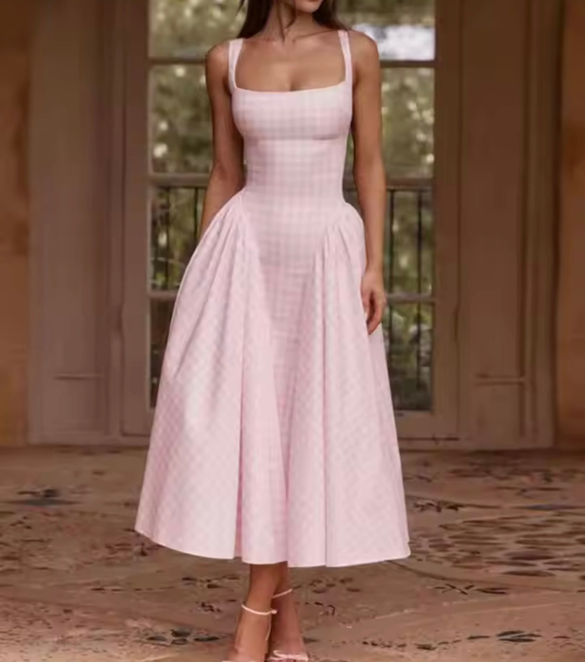 Gingham Corset Midi Dress