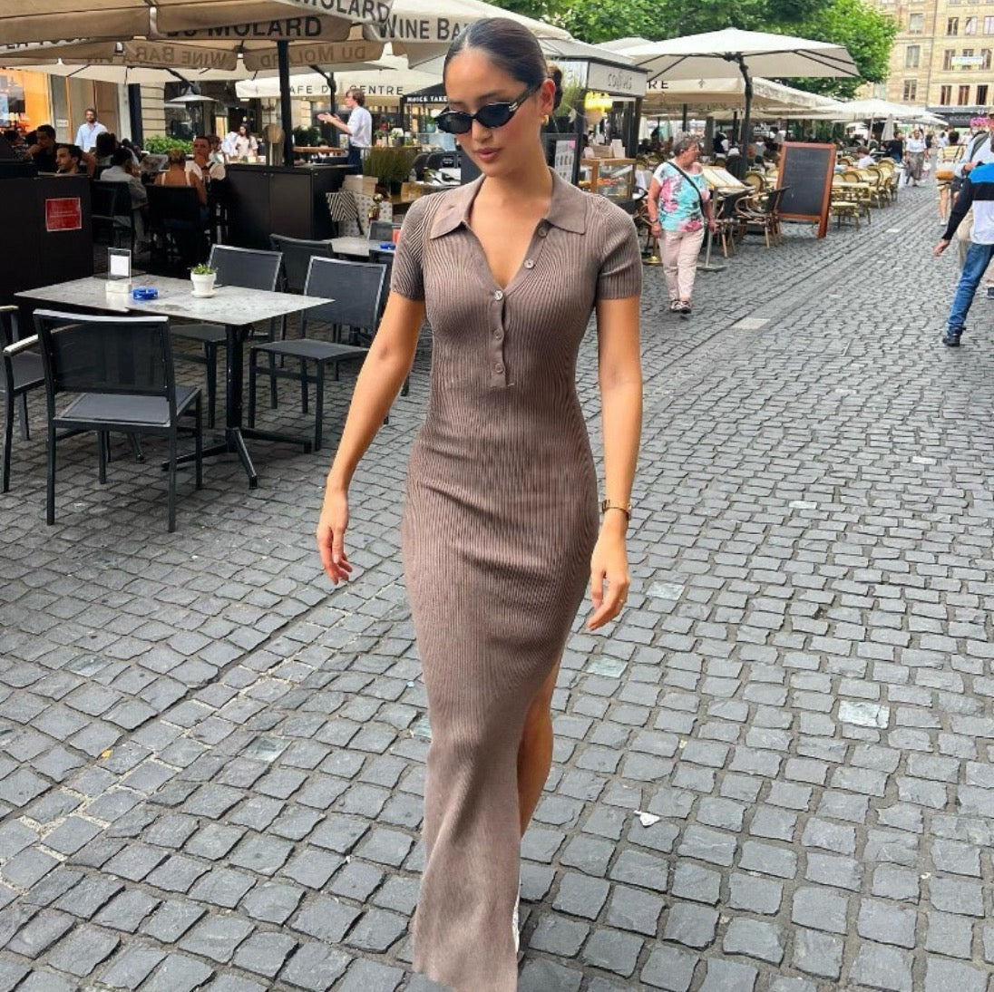Collared Knit Maxi Dress