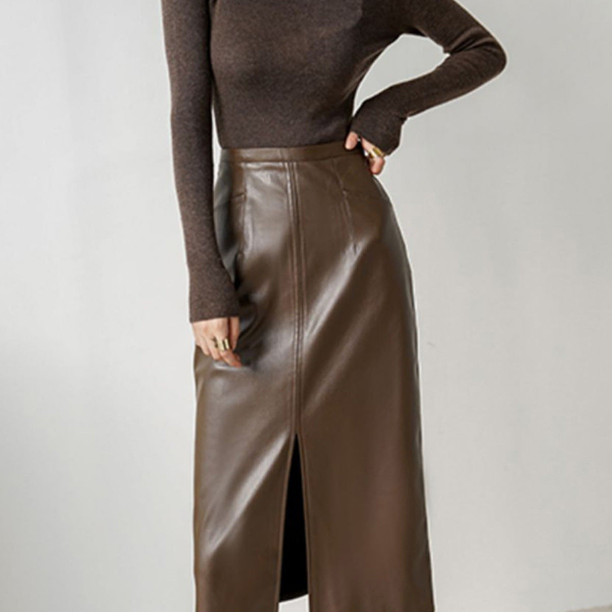 Leather midi skirt