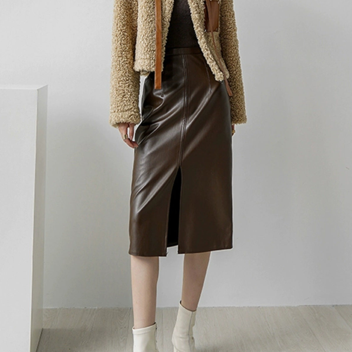 Leather midi skirt
