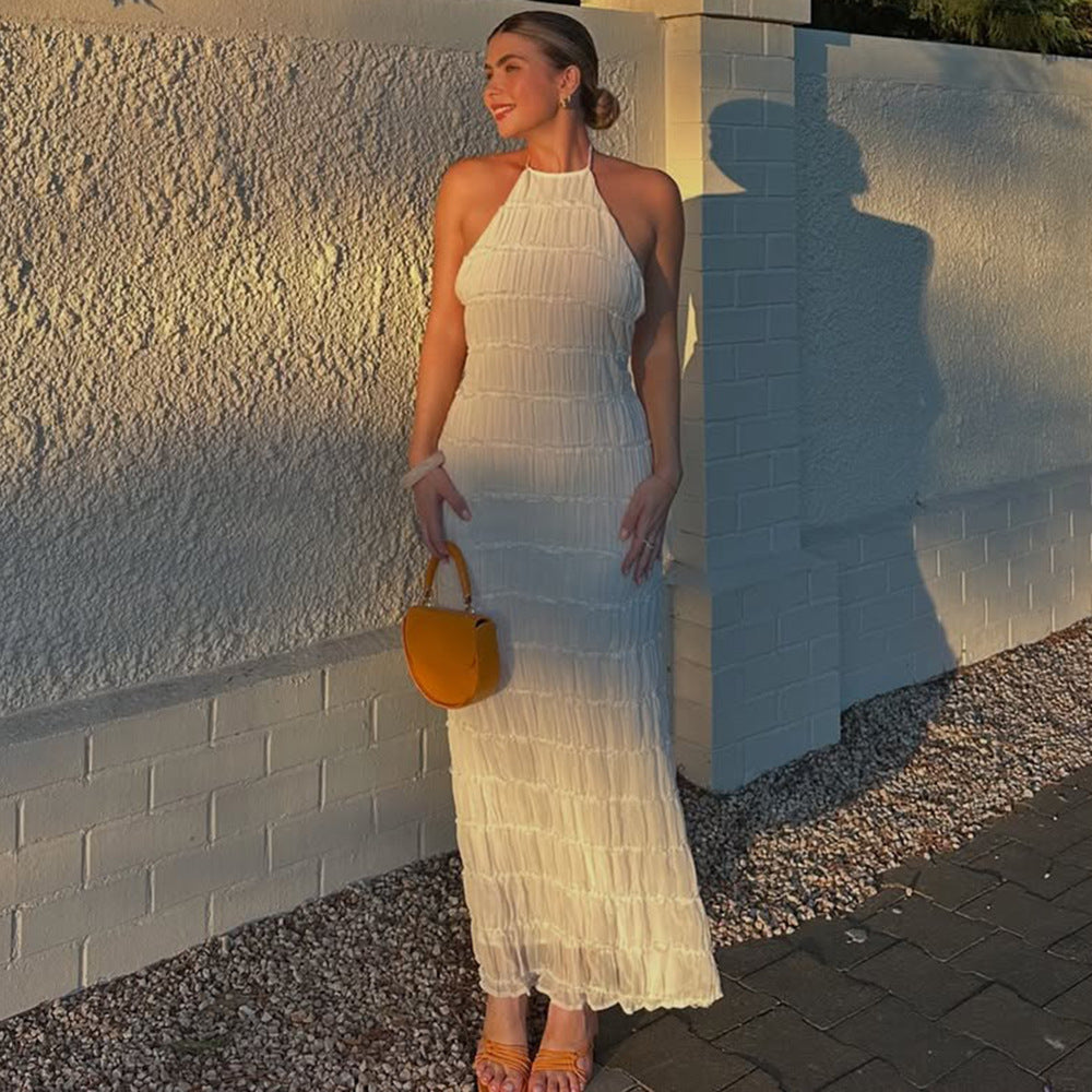 The Arlena Textured Halter Maxi Dress