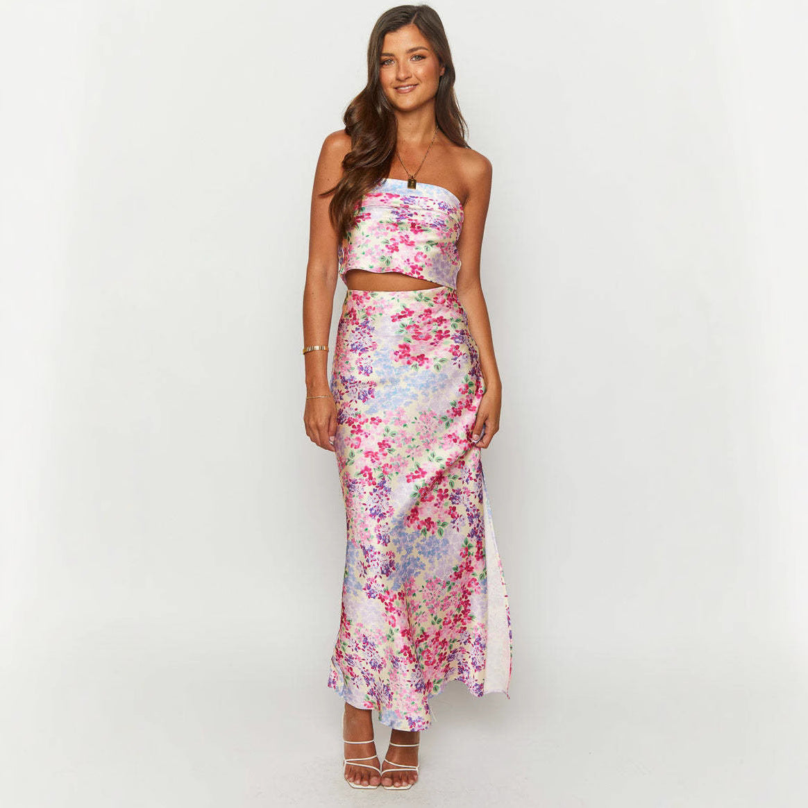 Floral Satin Two-Piece Set