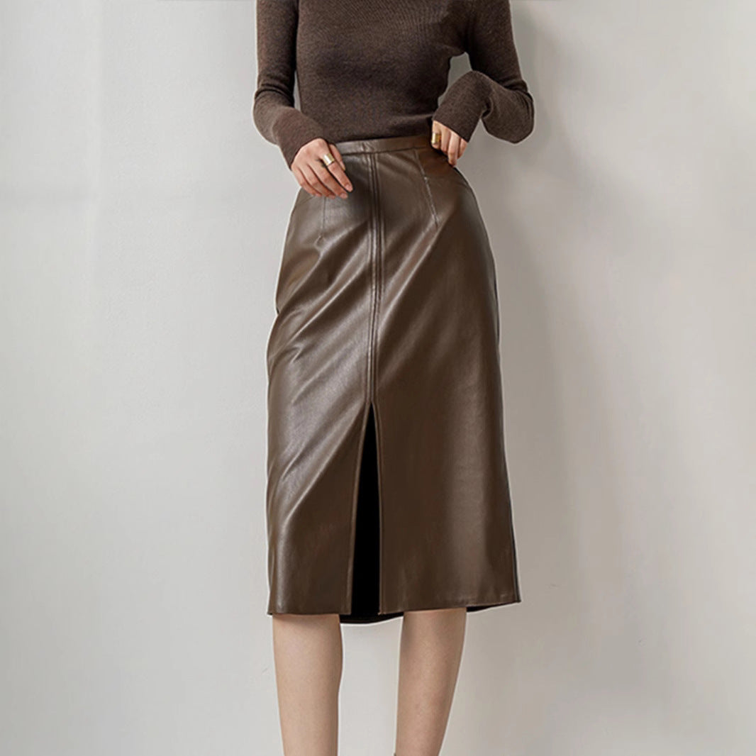 Leather midi skirt