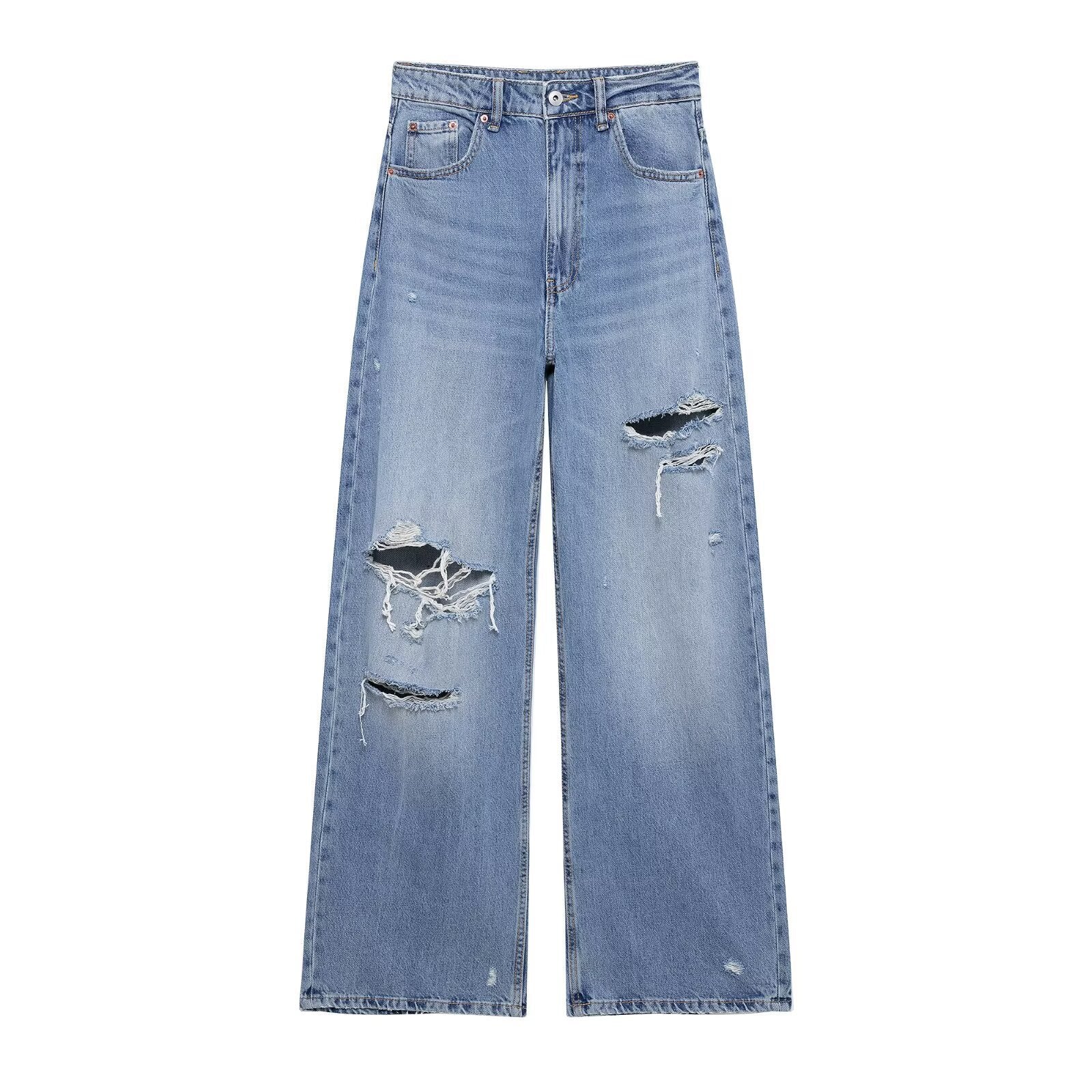 The Distressed Wide-Leg Jeans