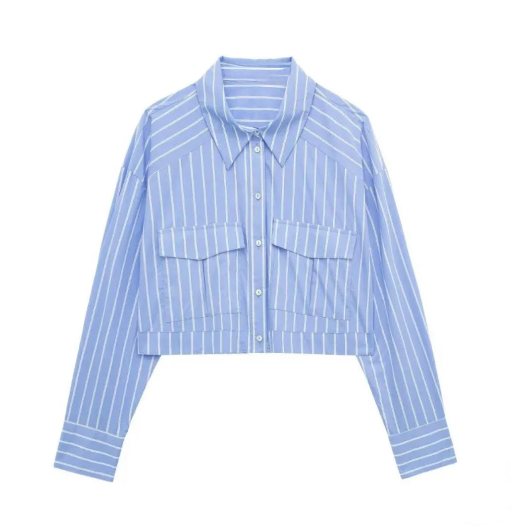 The Cropped Striped Button-Up