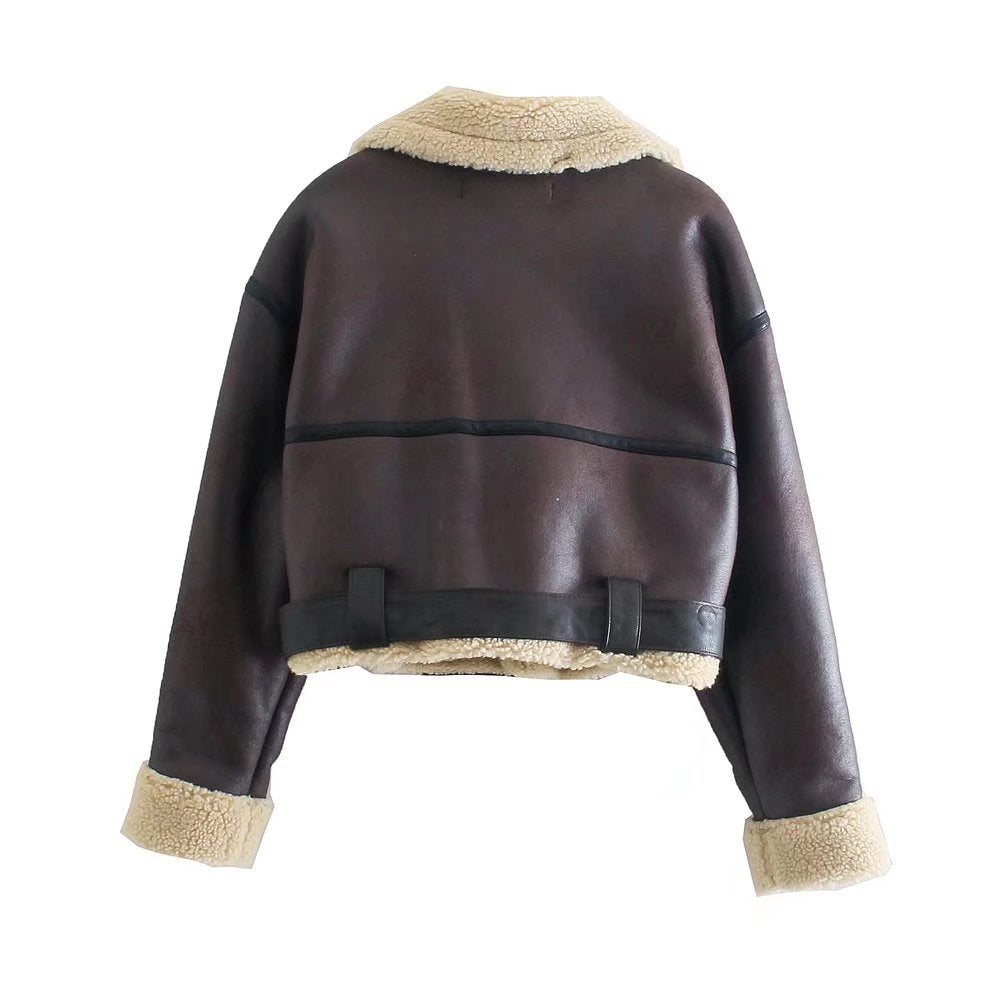 Shearling Trim Leather Jacket
