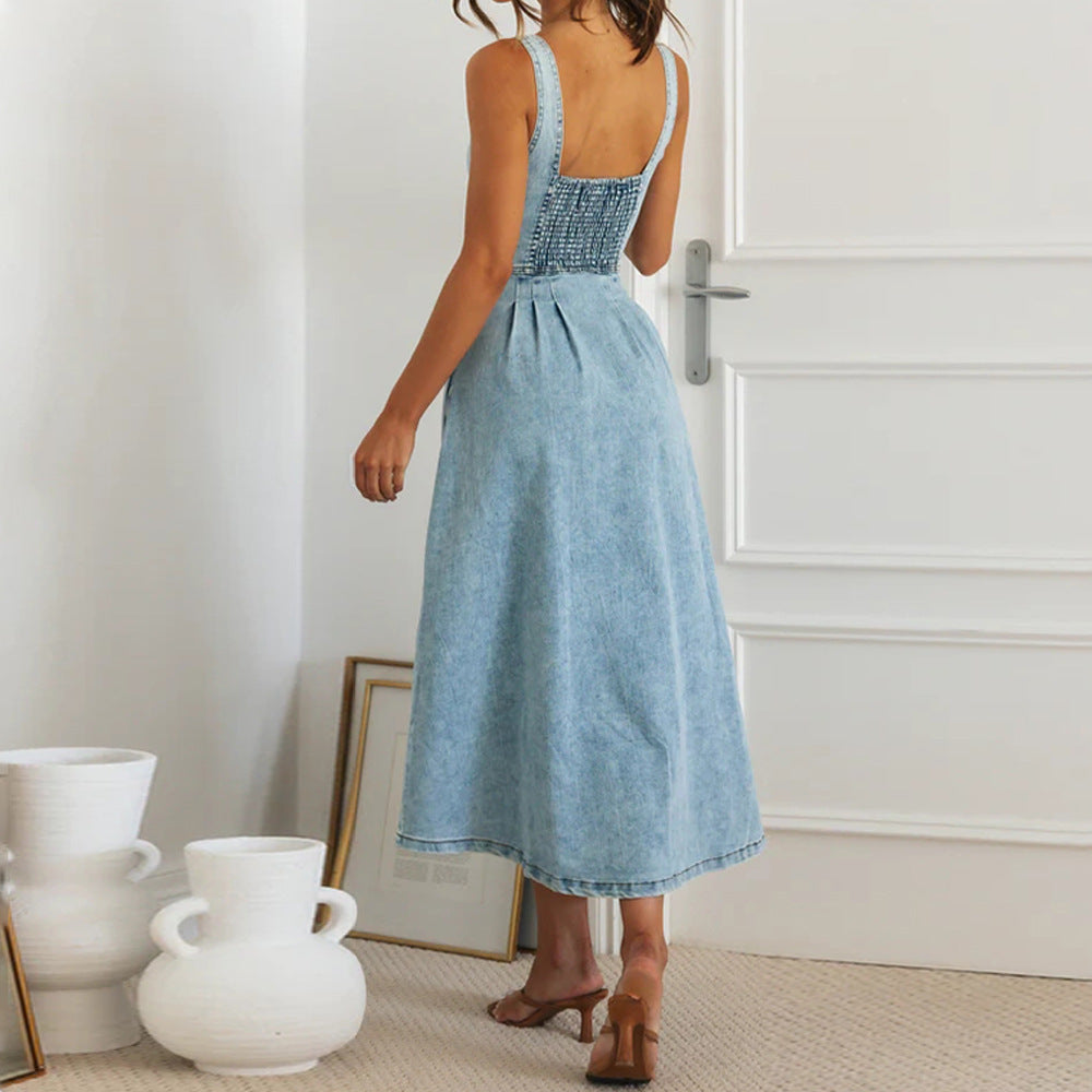 The Emery Denim Corset Midi Dress