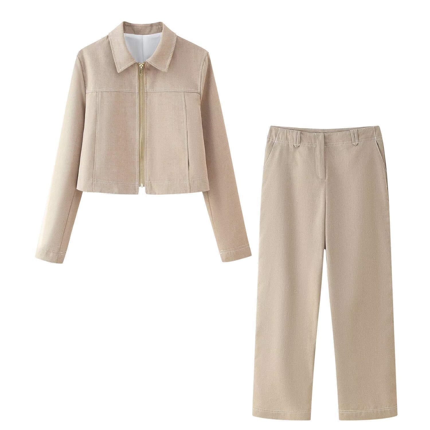 Zip-Front Jacket and Pants Set