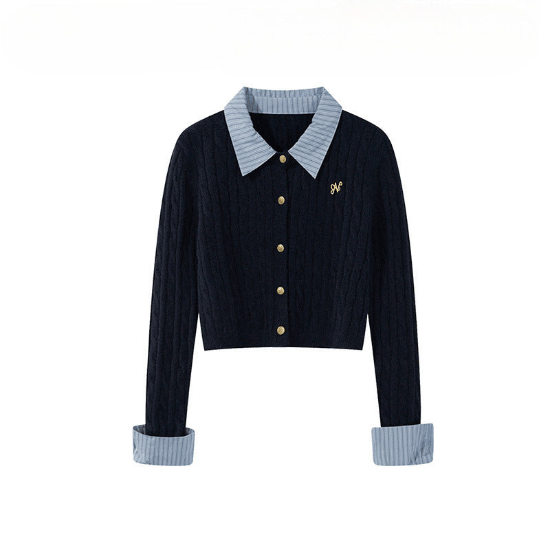 Contrast Collar Cable Knit Cardigan