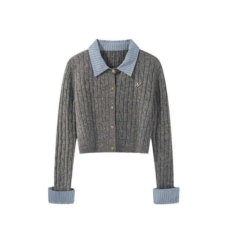 Contrast Collar Cable Knit Cardigan