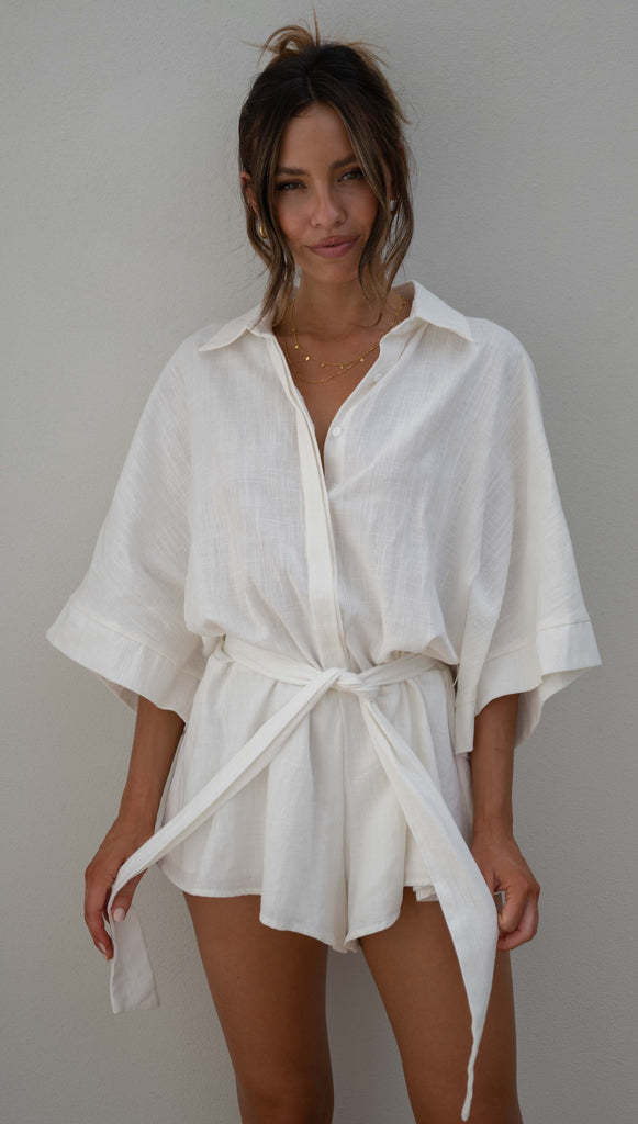The Leora Cotton Button-Down Romper